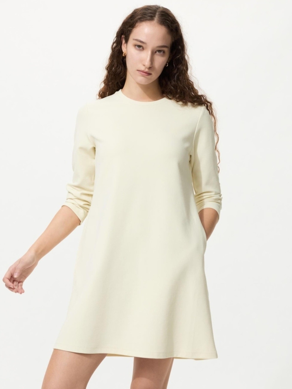 Uniqlo Women's Cream Crewneck A-Line Dress Size S